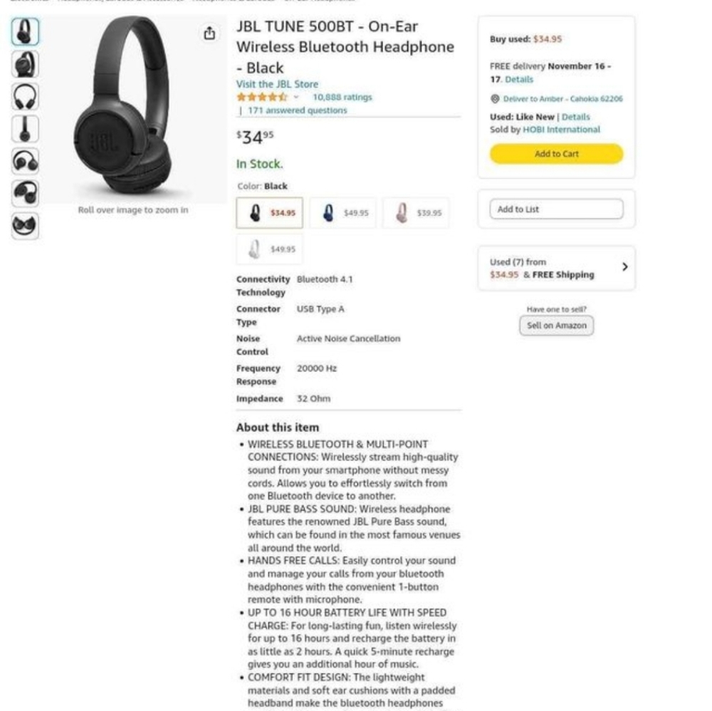 JBL Tune black wireless headphones